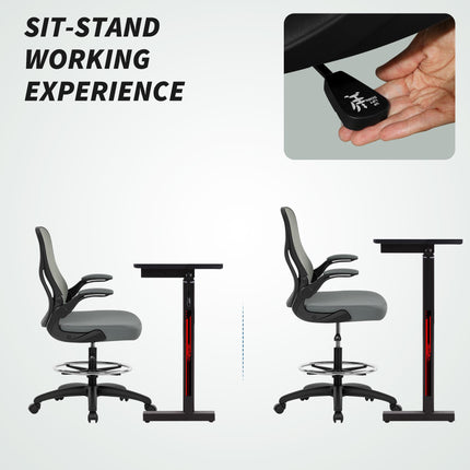 Drafting Chair, Ergonomic Tall Office Chair with Flip-up Armrests, Mesh Back, Lu