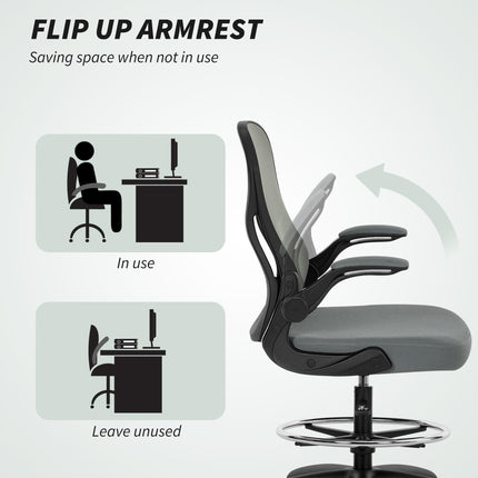 Drafting Chair, Ergonomic Tall Office Chair with Flip-up Armrests, Mesh Back, Lu