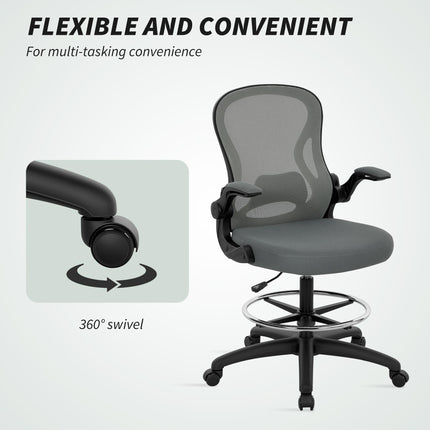 Drafting Chair, Ergonomic Tall Office Chair with Flip-up Armrests, Mesh Back, Lu