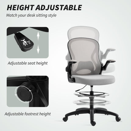 Adjustable Mesh Standing Desk Chair with Flip-up Armrests Lumbar Support Armrest