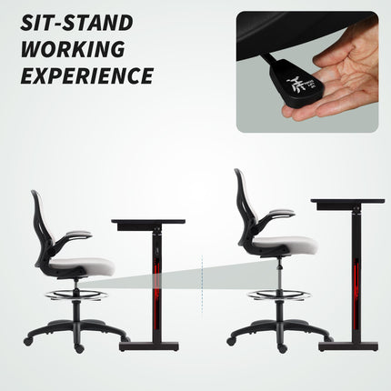 Adjustable Mesh Standing Desk Chair with Flip-up Armrests Lumbar Support Armrest