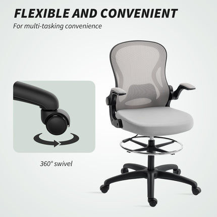 Adjustable Mesh Standing Desk Chair with Flip-up Armrests Lumbar Support Armrest