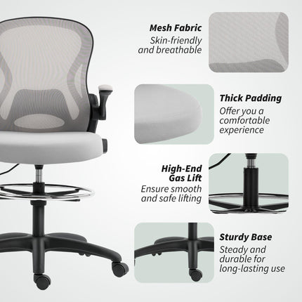 Adjustable Mesh Standing Desk Chair with Flip-up Armrests Lumbar Support Armrest