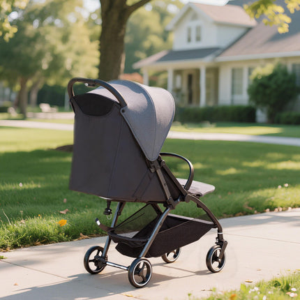 AIYAPLAY Travel Stroller, Lightweight Pushchair, Compact Buggy with Canopy, Basket and Multi-Position Recline, Dark Grey