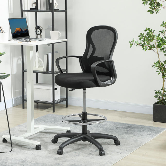 Drafting Chair with Adjustable Footrest, Ergonomic Mesh Office Chair with Lumbar