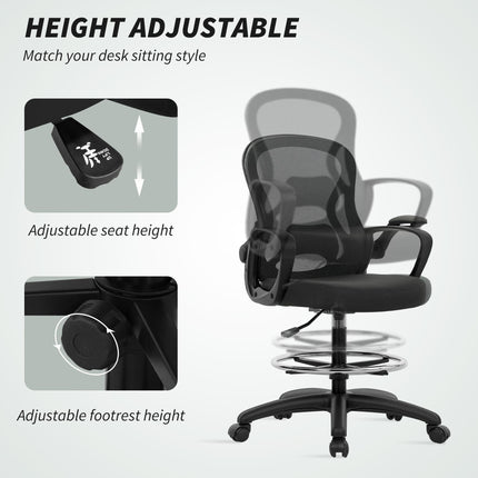 Drafting Chair with Adjustable Footrest, Ergonomic Mesh Office Chair with Lumbar