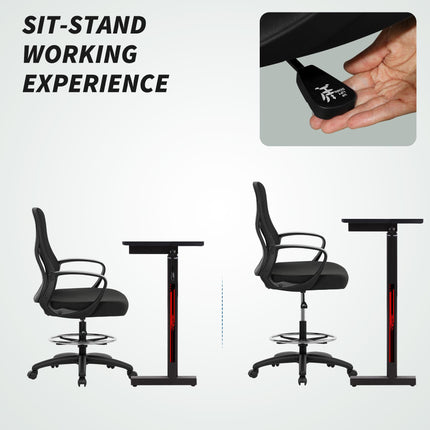 Drafting Chair with Adjustable Footrest, Ergonomic Mesh Office Chair with Lumbar