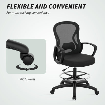 Drafting Chair with Adjustable Footrest, Ergonomic Mesh Office Chair with Lumbar