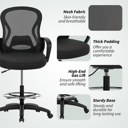 Drafting Chair with Adjustable Footrest, Ergonomic Mesh Office Chair with Lumbar