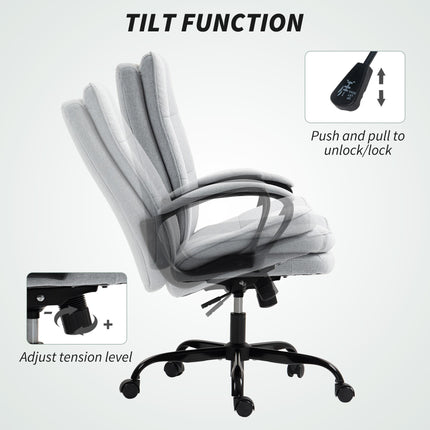 Double Padded Linen-Look Office Chair - Light Grey