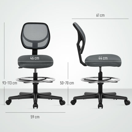 Ergonomic Mesh Standing Desk Chair with Adjustable Footrest Ring and Seat Height Charcoal Grey