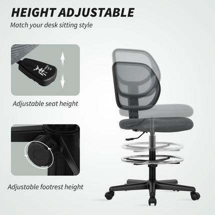 Ergonomic Mesh Standing Desk Chair with Adjustable Footrest Ring and Seat Height Charcoal Grey