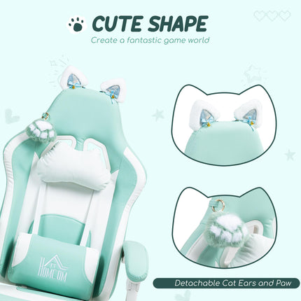 Cat Ear and Paw Reclining Office Chair, with Footrest - Light Blue/White