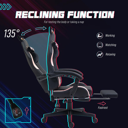Cat Ear and Paw Reclining Office Chair, with Footrest - Black/Pink
