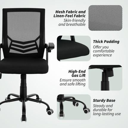 Mesh Office Chair, Computer Desk Chair with Flip-up Armrests Lumbar Back Support