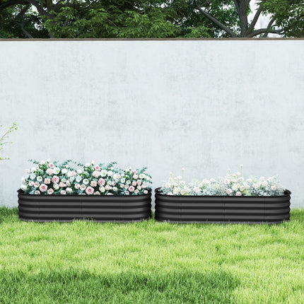 Galvanised Raised Garden Bed, Metal Planter Box with Safety Edging, for Flowers, Herbs, Succulents, Pack of 2, Dark Grey