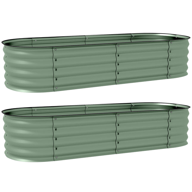 Galvanised Raised Garden Bed, Metal Planter Box with Safety Edging, for Flowers, Herbs, Succulents, Pack of 2, Green