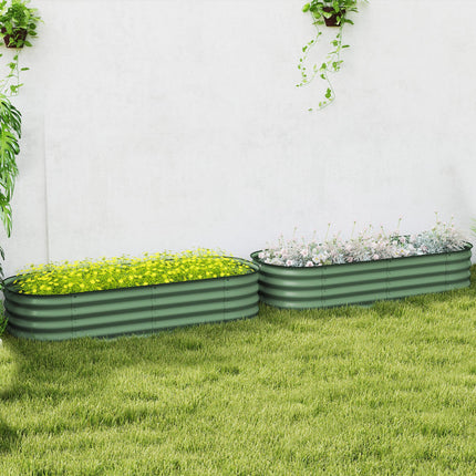 Galvanised Raised Garden Bed, Metal Planter Box with Safety Edging, for Flowers, Herbs, Succulents, Pack of 2, Green