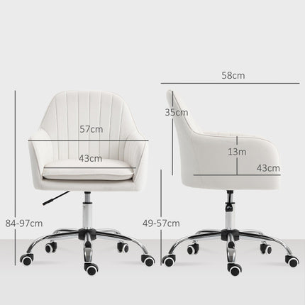 Velvet-Feel Office Chair with Adjustable Height and Wheels - Cream White