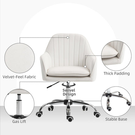 Velvet-Feel Office Chair with Adjustable Height and Wheels - Cream White