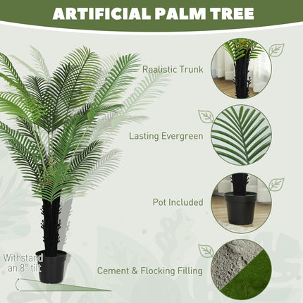 175cm Artificial Areca Palm Tree with 16 PE Leaves, Decorative Artificial Plant with Plastic Pot and Flocked Soil, Fake Plant for Home Office Decor, Green