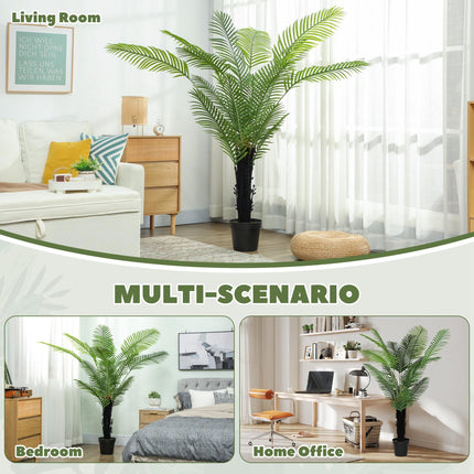 175cm Artificial Areca Palm Tree with 16 PE Leaves, Decorative Artificial Plant with Plastic Pot and Flocked Soil, Fake Plant for Home Office Decor, Green