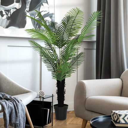 175cm Artificial Areca Palm Tree with 16 PE Leaves, Decorative Artificial Plant with Plastic Pot and Flocked Soil, Fake Plant for Home Office Decor, Green