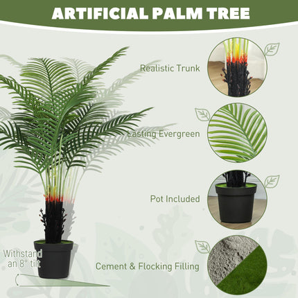 120cm Artificial Areca Palm Tree with 9 PE Leaves, Decorative Artificial Plant with Plastic Pot and Flocked Soil, Fake Plant for Home Office Decor, Green