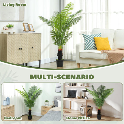 150cm Artificial Areca Palm Tree with 12 PE Leaves, Decorative Artificial Plant with Plastic Pot and Flocked Soil, Fake Plant for Home Office Decor, Green