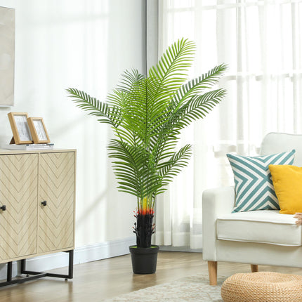 150cm Artificial Areca Palm Tree with 12 PE Leaves, Decorative Artificial Plant with Plastic Pot and Flocked Soil, Fake Plant for Home Office Decor, Green