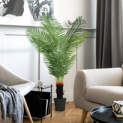 150cm Artificial Areca Palm Tree with 12 PE Leaves, Decorative Artificial Plant with Plastic Pot and Flocked Soil, Fake Plant for Home Office Decor, Green