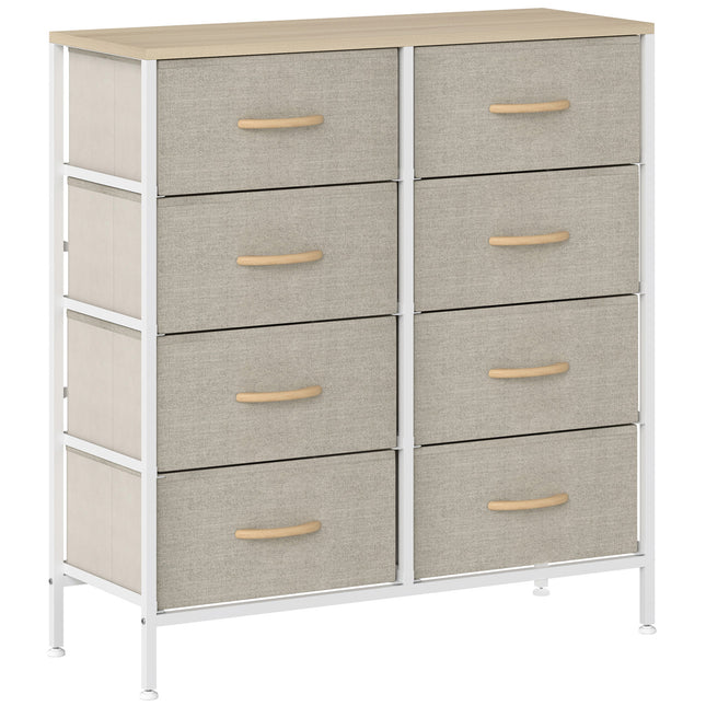 Fabric Chest of Drawers, Industrial Bedroom Dresser with 8 Fabric Drawers, Steel Frame and Wooden Top for Nursery, Living Room, Hallway, Maple Wood-effect