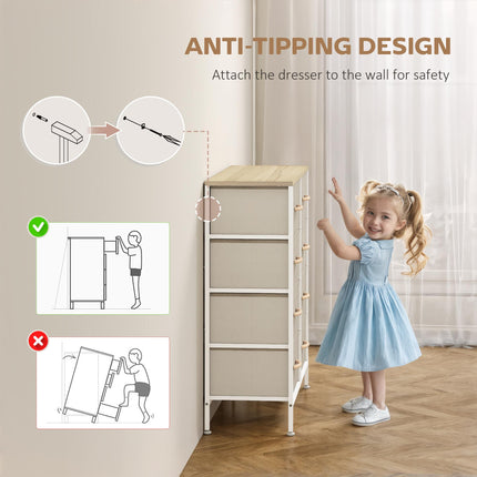 Fabric Chest of Drawers, Industrial Bedroom Dresser with 8 Fabric Drawers, Steel Frame and Wooden Top for Nursery, Living Room, Hallway, Maple Wood-effect