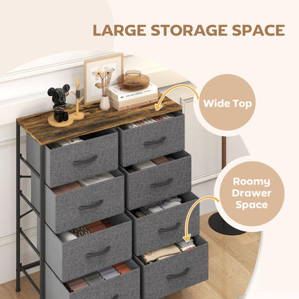 Fabric Chest of Drawers Industrial Bedroom Dresser with 8 Fabric Drawers Steel