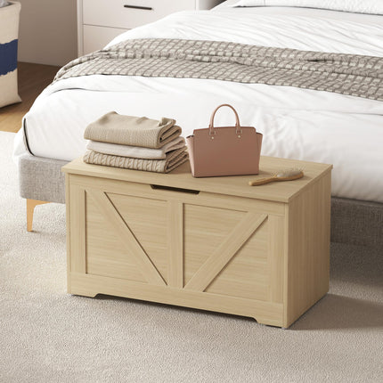 100L Home Storage Box, with Safety Hinges - Natural Wood Finish