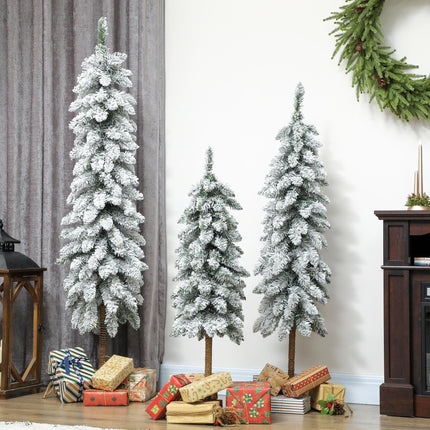 Set of 3 Pencil Flocked Christmas Tree, 3ft 4ft 5ft