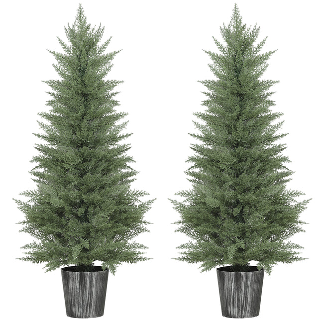 135cm Artificial Cypress Trees Set of 2, UV Resistant Artificial Plants with Decorative Pot, Fake Plants for Indoor Outdoor Decor, Green