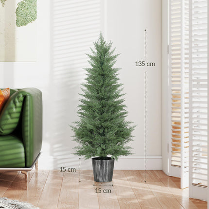 135cm Artificial Cypress Trees Set of 2, UV Resistant Artificial Plants with Decorative Pot, Fake Plants for Indoor Outdoor Decor, Green