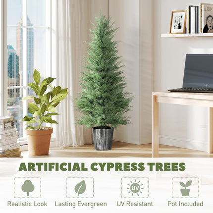 135cm Artificial Cypress Trees Set of 2, UV Resistant Artificial Plants with Decorative Pot, Fake Plants for Indoor Outdoor Decor, Green
