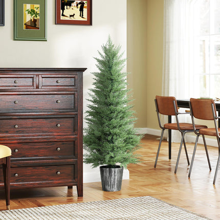 135cm Artificial Cypress Trees Set of 2, UV Resistant Artificial Plants with Decorative Pot, Fake Plants for Indoor Outdoor Decor, Green