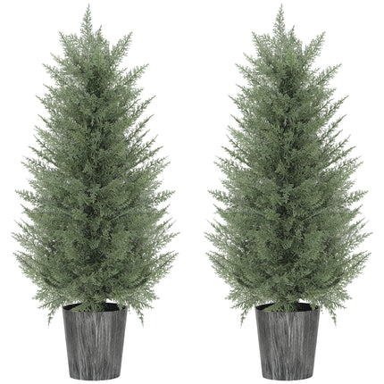 90cm Artificial Cypress Trees Set of 2, UV Resistant Artificial Plants with Decorative Pot, Fake Plants for Indoor Outdoor Decor, Green