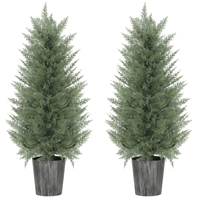 90cm Artificial Cypress Trees Set of 2, UV Resistant Artificial Plants with Decorative Pot, Fake Plants for Indoor Outdoor Decor, Green