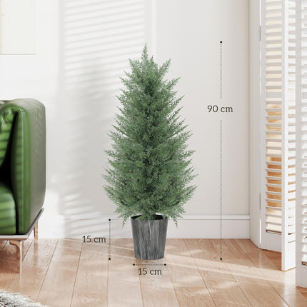 90cm Artificial Cypress Trees Set of 2, UV Resistant Artificial Plants with Decorative Pot, Fake Plants for Indoor Outdoor Decor, Green