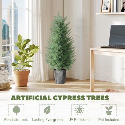 90cm Artificial Cypress Trees Set of 2, UV Resistant Artificial Plants with Decorative Pot, Fake Plants for Indoor Outdoor Decor, Green