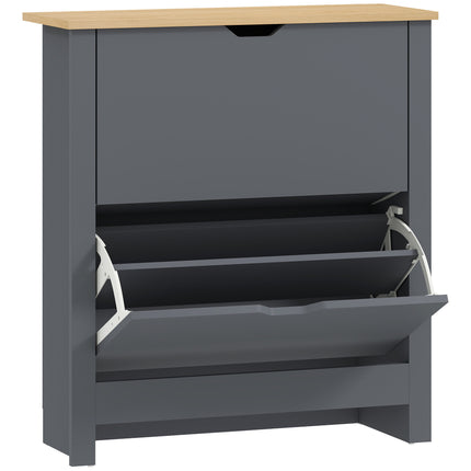 Slim Shoe Cabinet, Narrow Shoe Cupboard with 2 Flip Drawers, Adjustable Shelves for 12 Pairs of Shoes, Charcoal Grey
