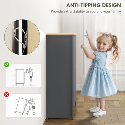 Slim Shoe Cabinet, Narrow Shoe Cupboard with 2 Flip Drawers, Adjustable Shelves for 12 Pairs of Shoes, Charcoal Grey