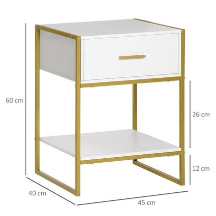 Bedside Table Set of 2, Modern Side Tables with Drawer and Shelf, Nightstands for Bedroom, White