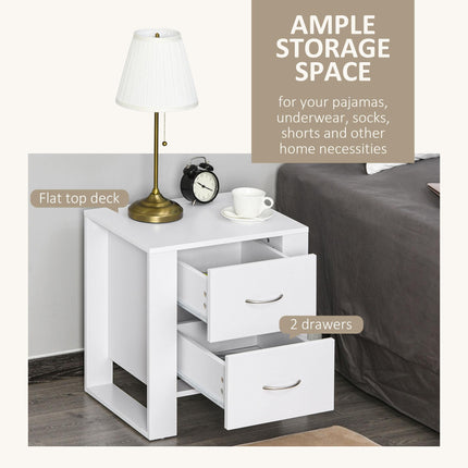 Bedside Table Set of 2 with 2 Drawers, Nightstands with Handles and Elevated Base, Side Tables for Bedroom, Living Room, White