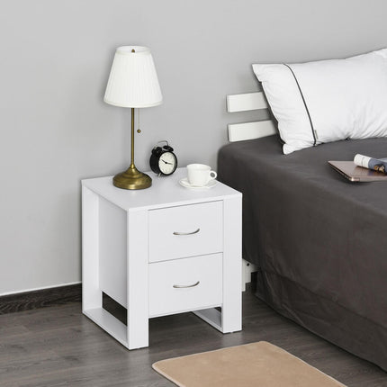 Bedside Table Set of 2 with 2 Drawers, Nightstands with Handles and Elevated Base, Side Tables for Bedroom, Living Room, White