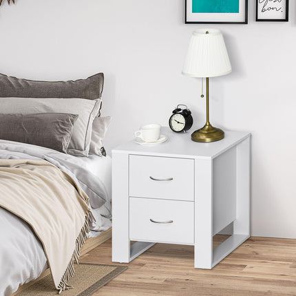 Bedside Table Set of 2 with 2 Drawers, Nightstands with Handles and Elevated Base, Side Tables for Bedroom, Living Room, White